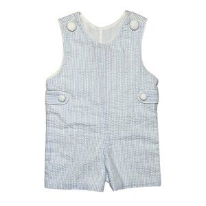 Banana Split Kids Seersucker Striped Romper Blue White 9 Mons